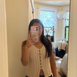 Cream Cable Knit Button-Up Top